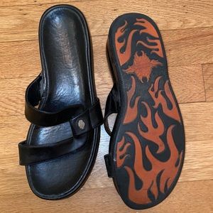Harley Davidson Black Leather Wedge Sandals